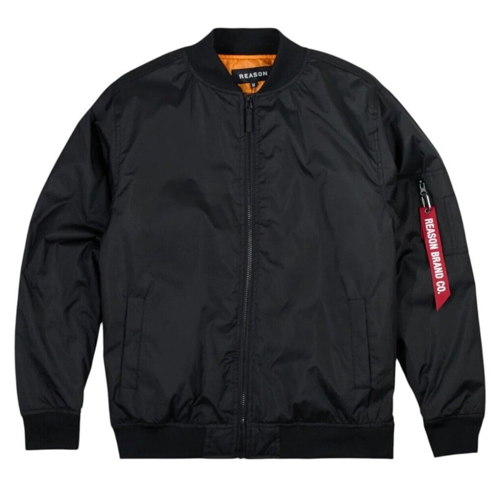 Reason Flight Tactical Bomber Varsity Jacket Black Men's